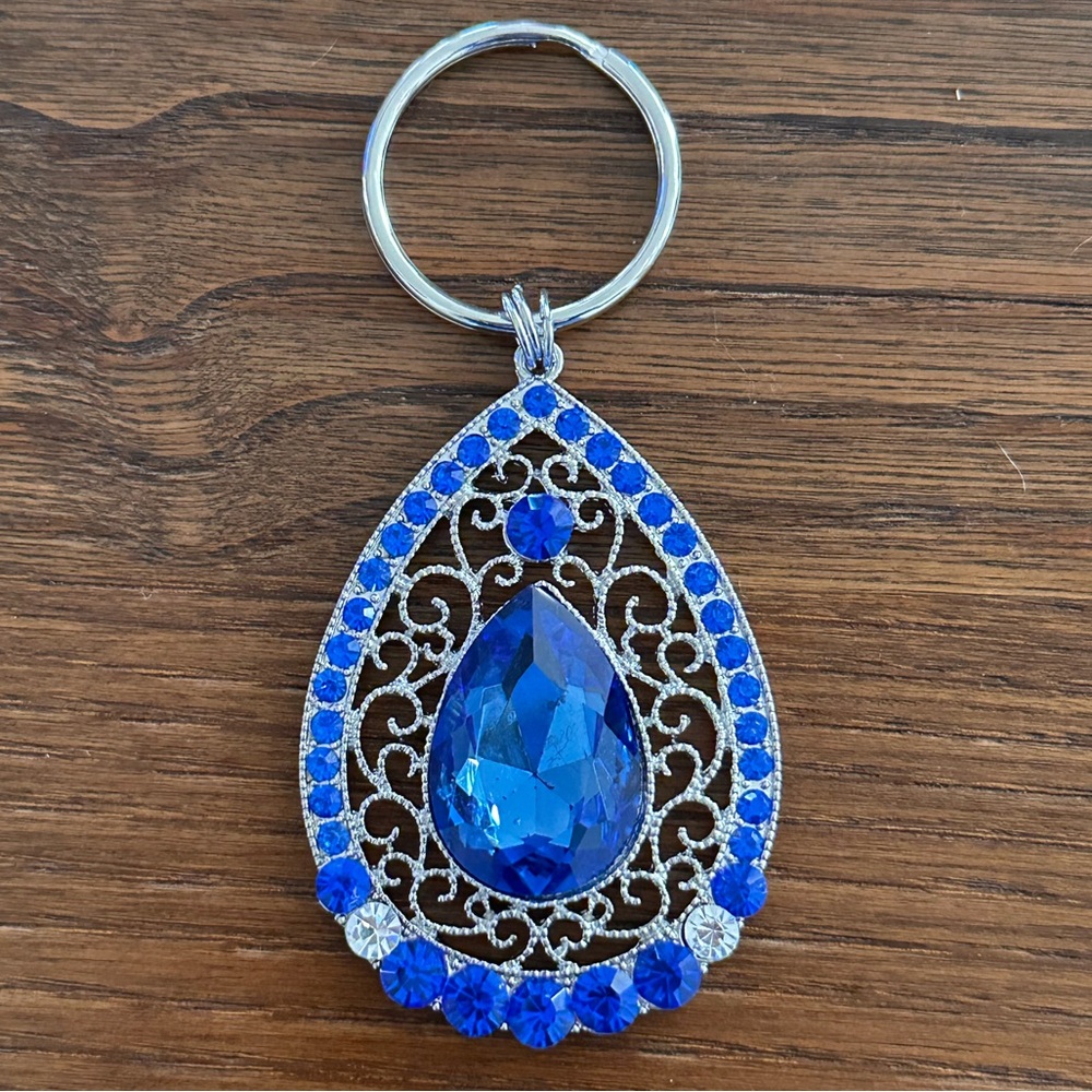 Fancy Blue Crystal Tear Drop Sparkling Keychain